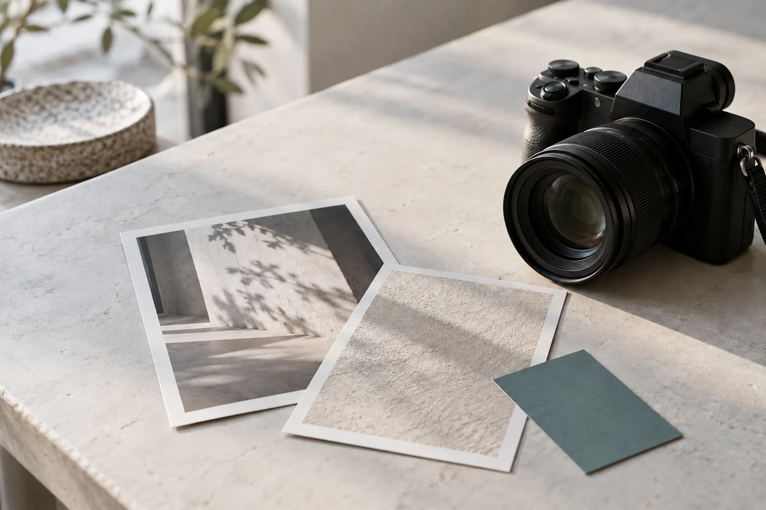 Camera and creative planning materials in natural light